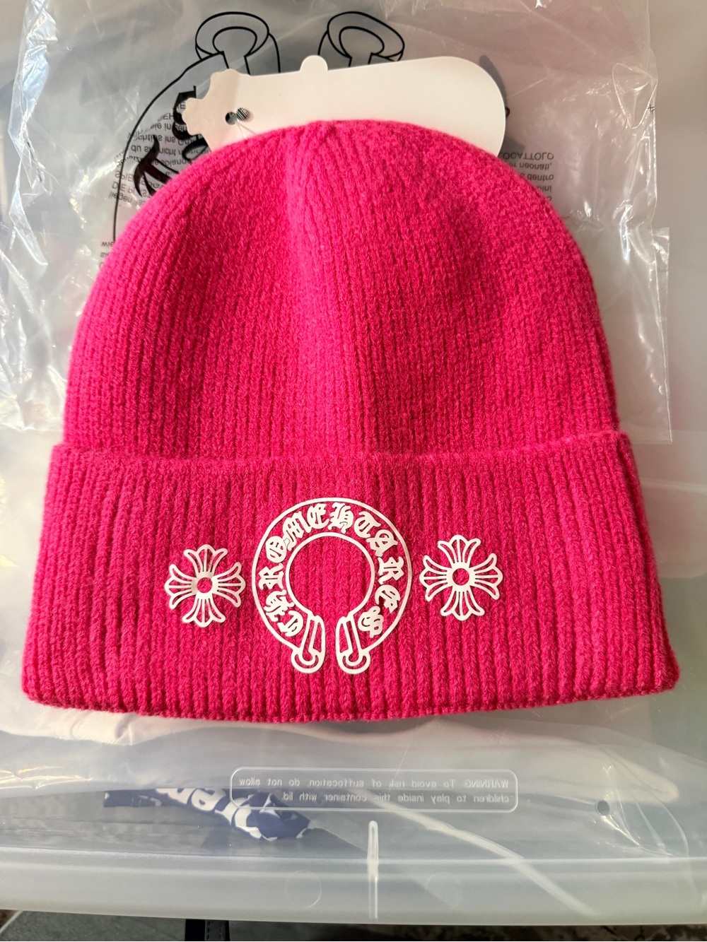 Hot Pink Beanie with White Emblem